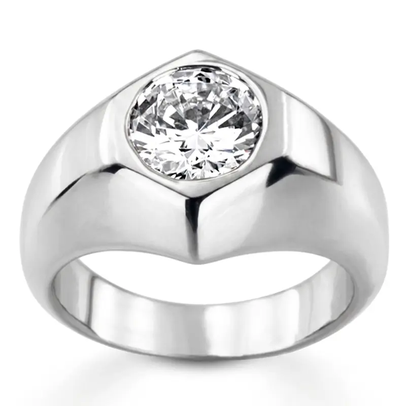 14K white gold Solitaire Diamond Man Ring for 2.50 ct Diamond - alternate view 2