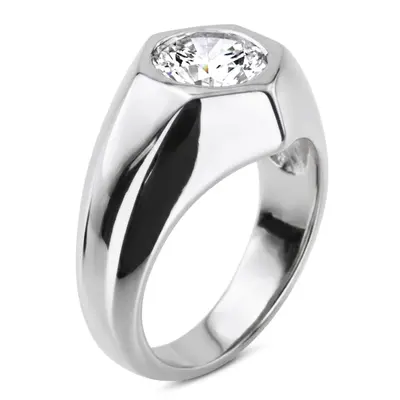 14K white gold Solitaire Diamond Man Ring for 2.50 ct Diamond - alternate view 4 thumbnail