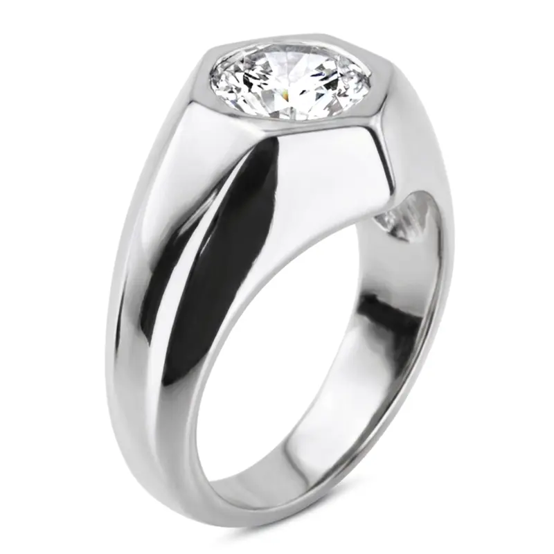 14K white gold Solitaire Diamond Man Ring for 2.50 ct Diamond - alternate view 4