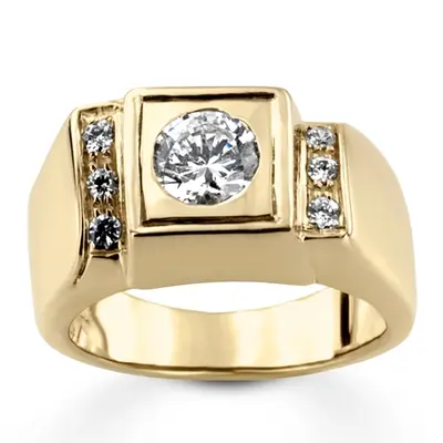 0.12 ct. Round Cut Prong Set Diamond (0.75 ct. Center) Men's Ring alternate view