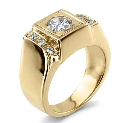 14K white gold 0.12 ct. Round Cut Prong Set Diamond (0.75 ct. Center) Men's Ring - alternate view 3 thumbnail