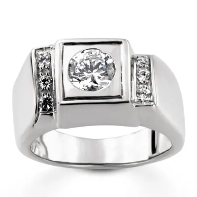 0.12 ct. Round Cut Prong Set Diamond (0.75 ct. Center) Men's Ring