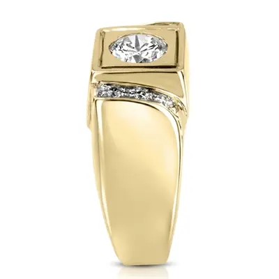 14K white gold 0.12 ct. Round Cut Prong Set Diamond (0.75 ct. Center) Men's Ring - alternate view 5 thumbnail
