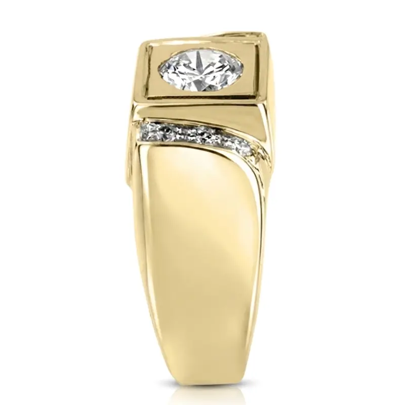 14K white gold 0.12 ct. Round Cut Prong Set Diamond (0.75 ct. Center) Men's Ring - alternate view 5