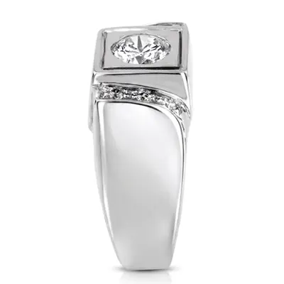 14K white gold 0.12 ct. Round Cut Prong Set Diamond (0.75 ct. Center) Men's Ring - alternate view 6 thumbnail