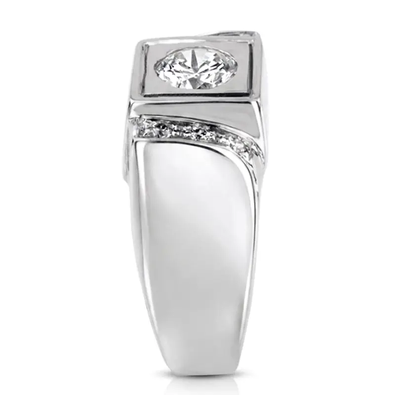 14K white gold 0.12 ct. Round Cut Prong Set Diamond (0.75 ct. Center) Men's Ring - alternate view 6