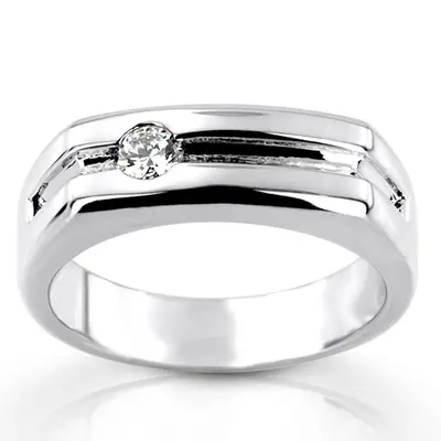 14K white gold 0.20 ct. Solitaire Diamond Men's Ring - alternate view 2 thumbnail