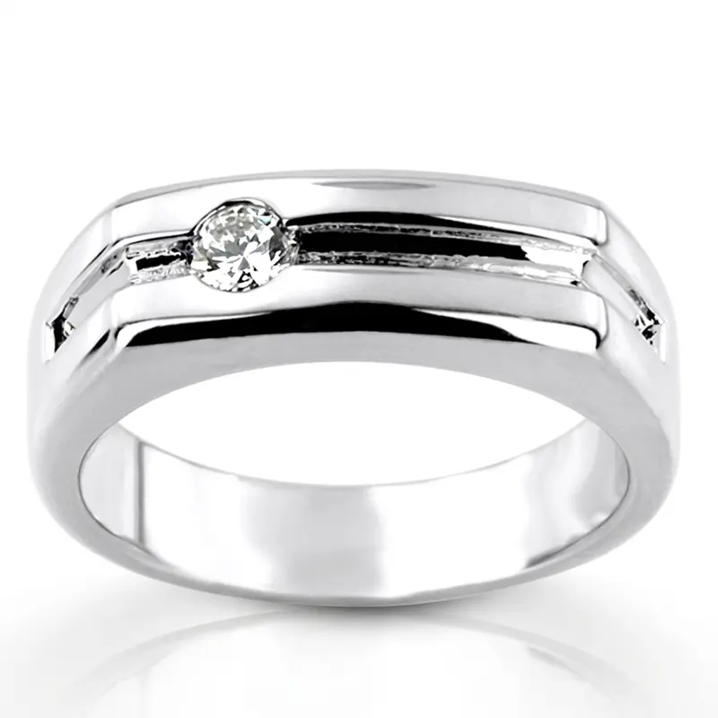 14K white gold 0.20 ct. Solitaire Diamond Men's Ring - alternate view 2