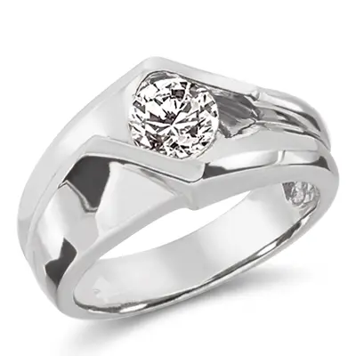 14K white gold Dazzling Bar Set Round Diamond Solitaire Men's Ring (1.00ct) - main view thumbnail