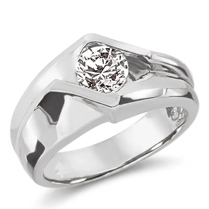 14K white gold Dazzling Bar Set Round Diamond Solitaire Men's Ring (1.00ct) - main view