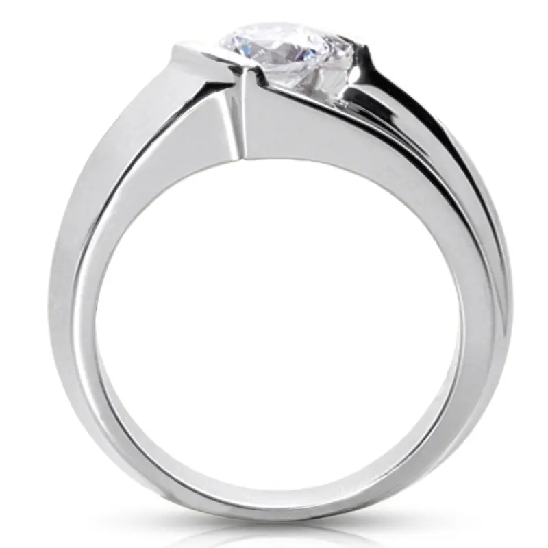 14K white gold Dazzling Bar Set Round Diamond Solitaire Men's Ring (1.00ct) - alternate view 3