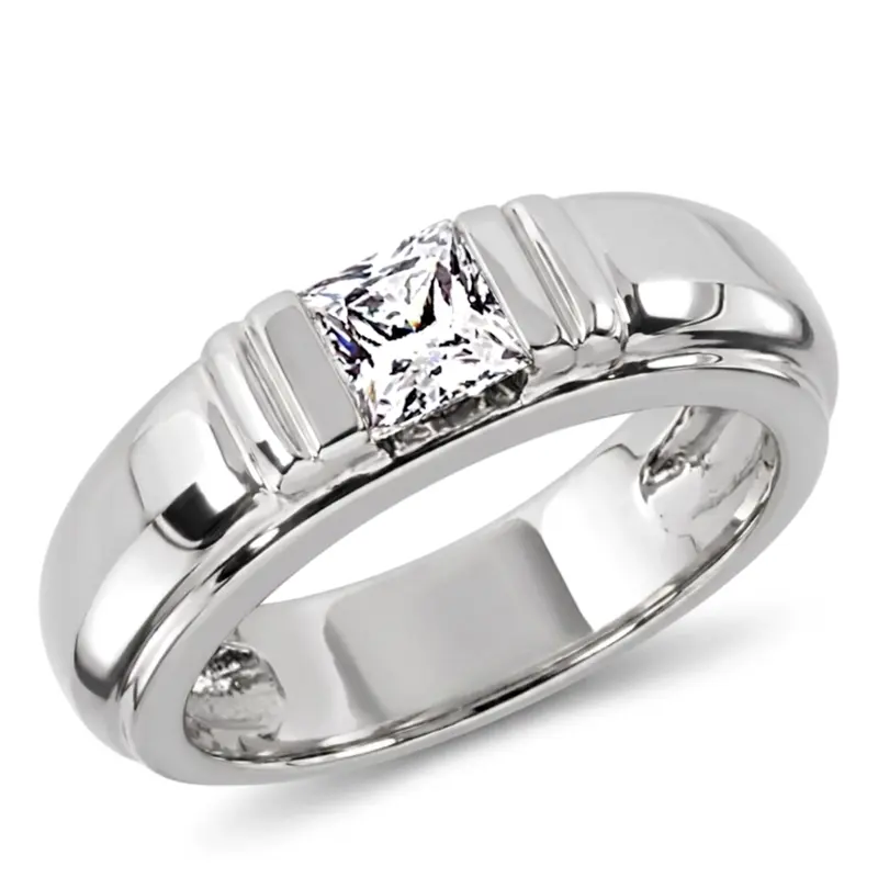 14K white gold Princess Cut Solitaire Diamond Men's Ring - main view
