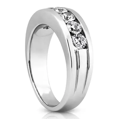 14K white gold 1.50 ct. tw. Round Cut Channel Set Diamond Men's Ring - alternate view 6 thumbnail