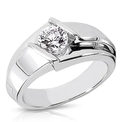 0.75 ct. Bar Set Solitaire Diamond Men's Ring alternate view