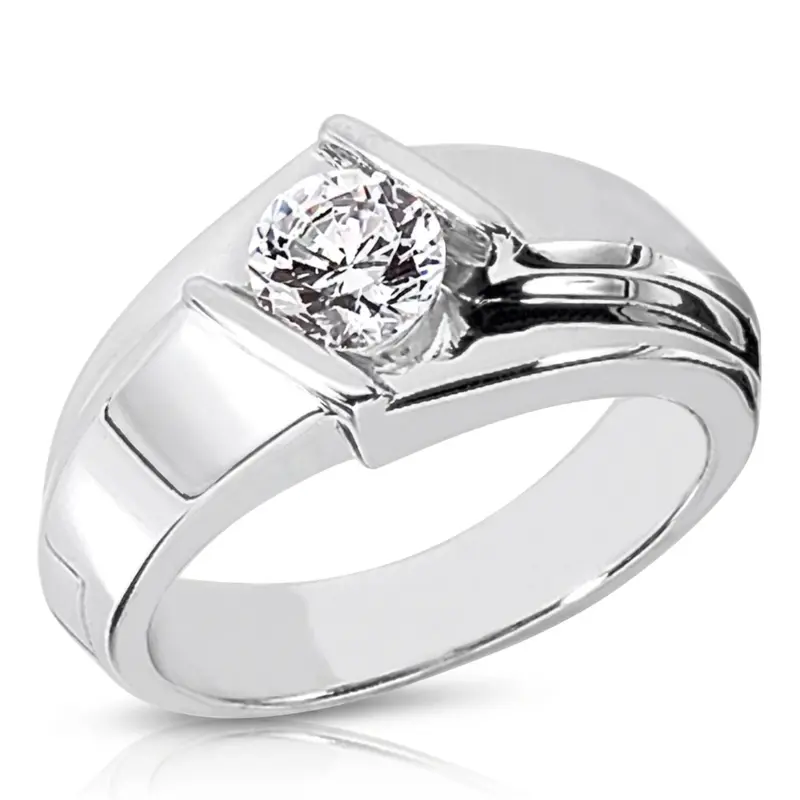 14K white gold 0.75 ct. Bar Set Solitaire Diamond Men's Ring - alternate view 2