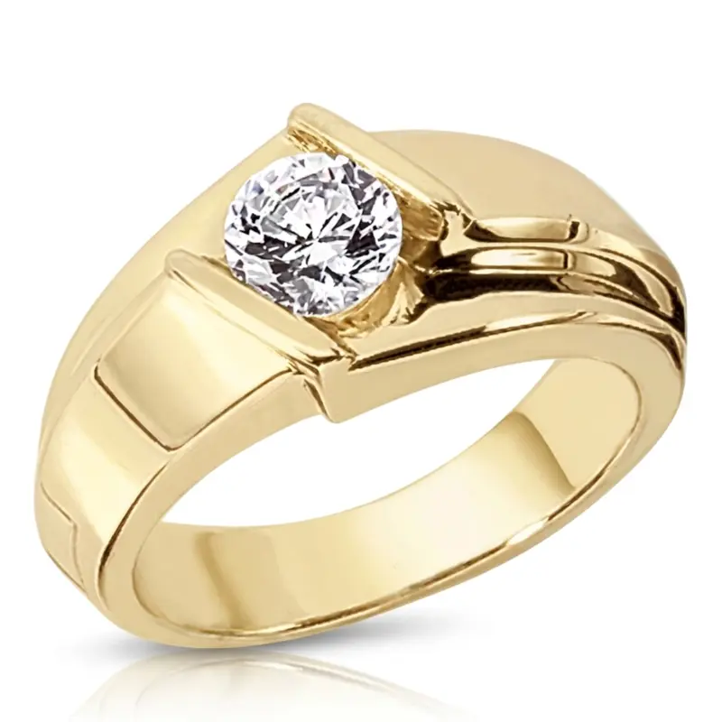 14K white gold 0.75 ct. Bar Set Solitaire Diamond Men's Ring - main view