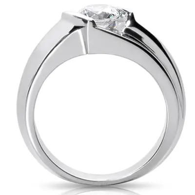14K white gold 0.75 ct. Bar Set Solitaire Diamond Men's Ring - alternate view 3 thumbnail