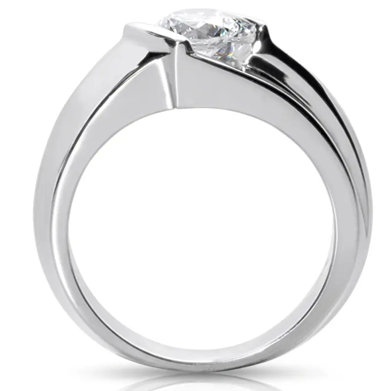 14K white gold 0.75 ct. Bar Set Solitaire Diamond Men's Ring - alternate view 3