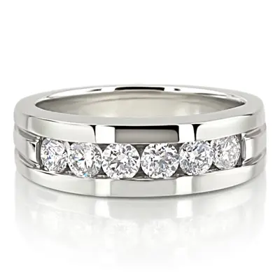 14K white gold 1.50 ct. tw. Round Cut Channel Set Diamond Men's Ring - main view thumbnail