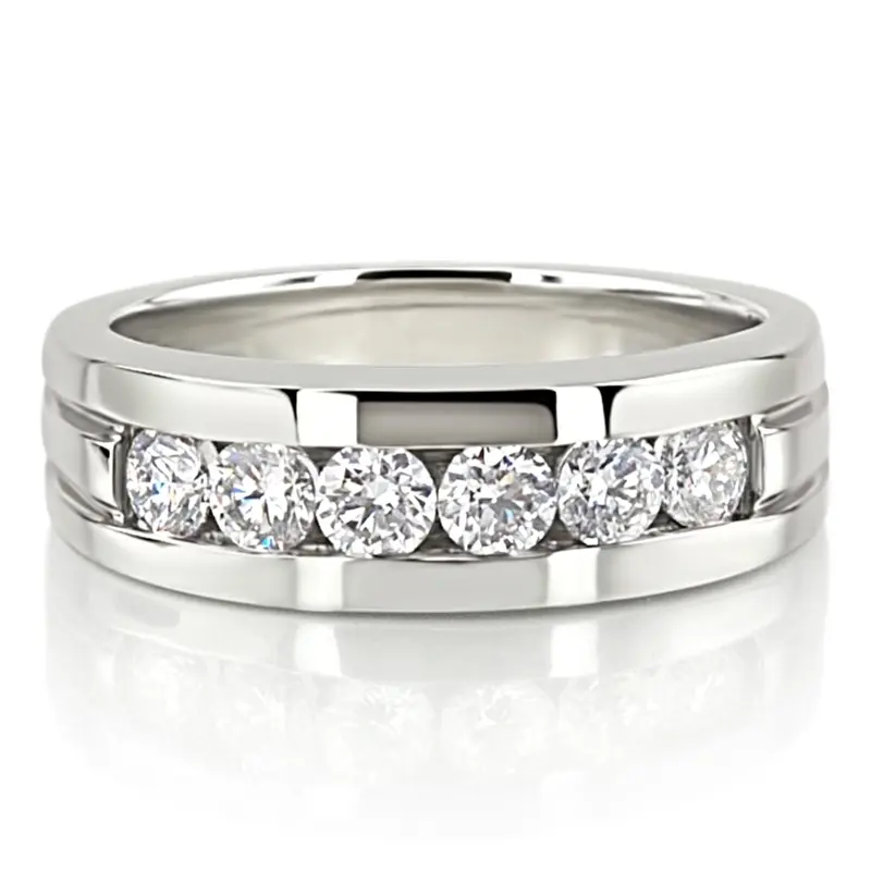 14K white gold 1.50 ct. tw. Round Cut Channel Set Diamond Men's Ring - main view