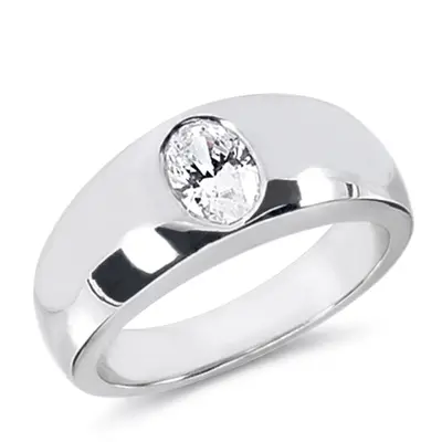 Oval Solitaire Diamond Men's Ring