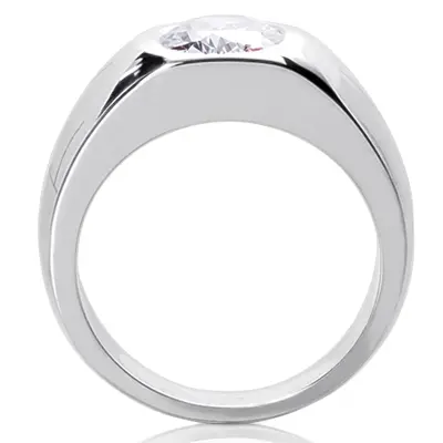 14K white gold Oval Solitaire Diamond Men's Ring - alternate view 4 thumbnail