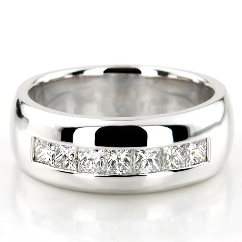14K white gold 1.19 ct. Princess Cut Channel Set Diamond Men's Ring - main view