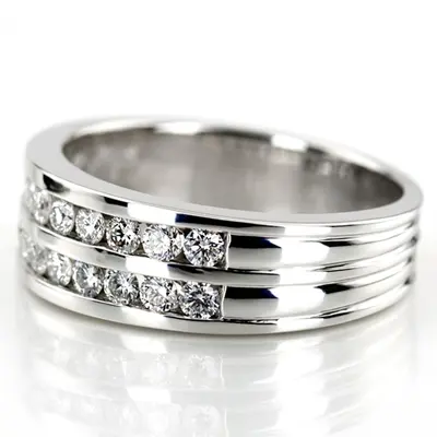 14K white gold 1.32 ct. Round Cut Diamond Men's Ring - alternate view 3 thumbnail