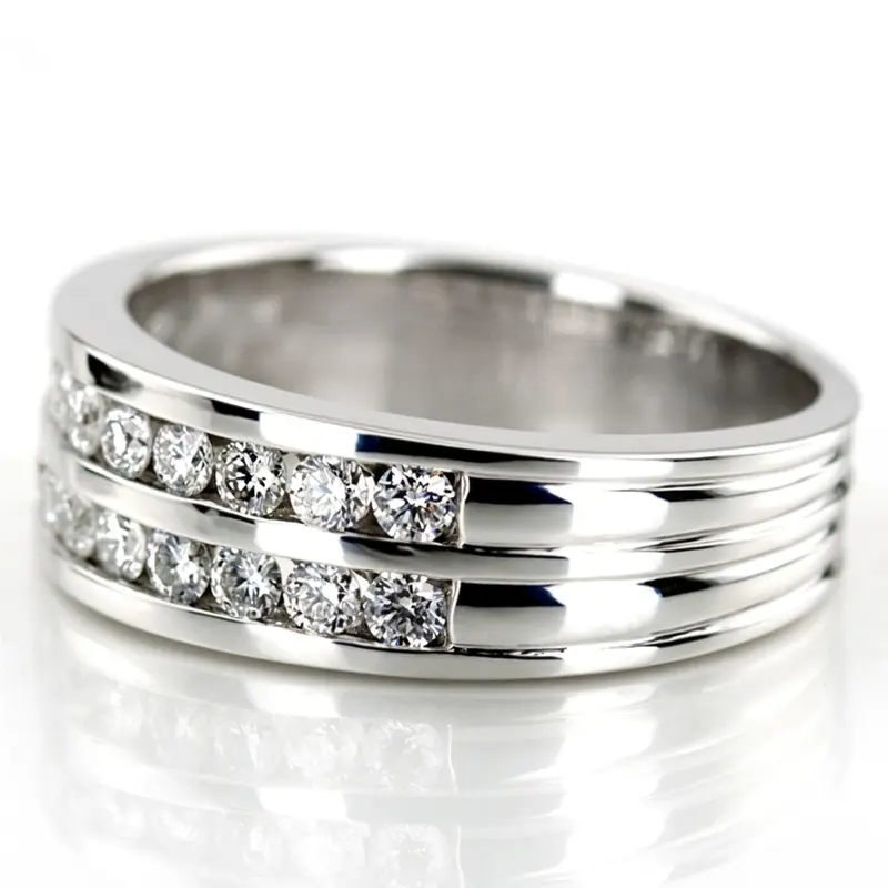14K white gold 1.32 ct. Round Cut Diamond Men's Ring - alternate view 3