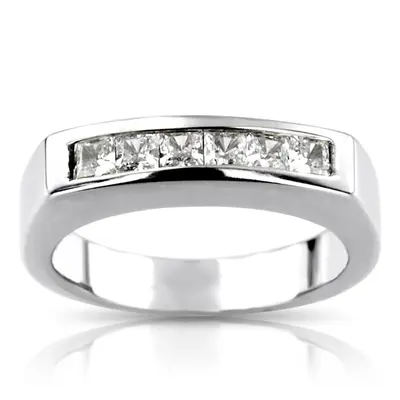 14K white gold 0.60 ct. Princess Cut Diamond Men's Ring - main view thumbnail