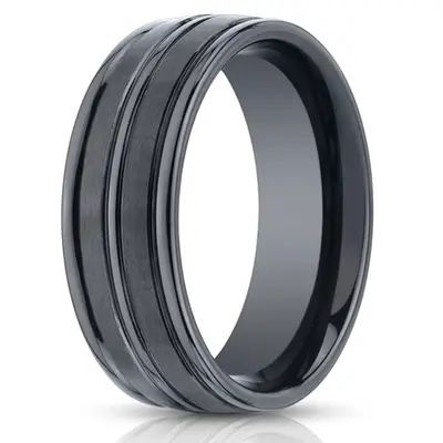 Ceramic 8mm Comfort-Fit Satin-Finished High Polished Center & Round Edge Design Ring