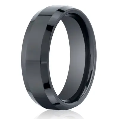 Ceramic 7mm Comfort-Fit High Polished Beveled Edge Design Ring