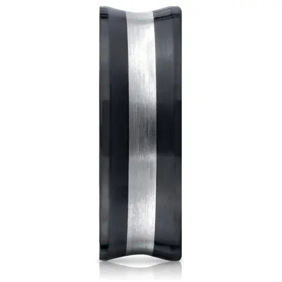 Ceramic 8mm Comfort-Fit Satin-Finished Concave Silver Inlay Design Ring alternate view