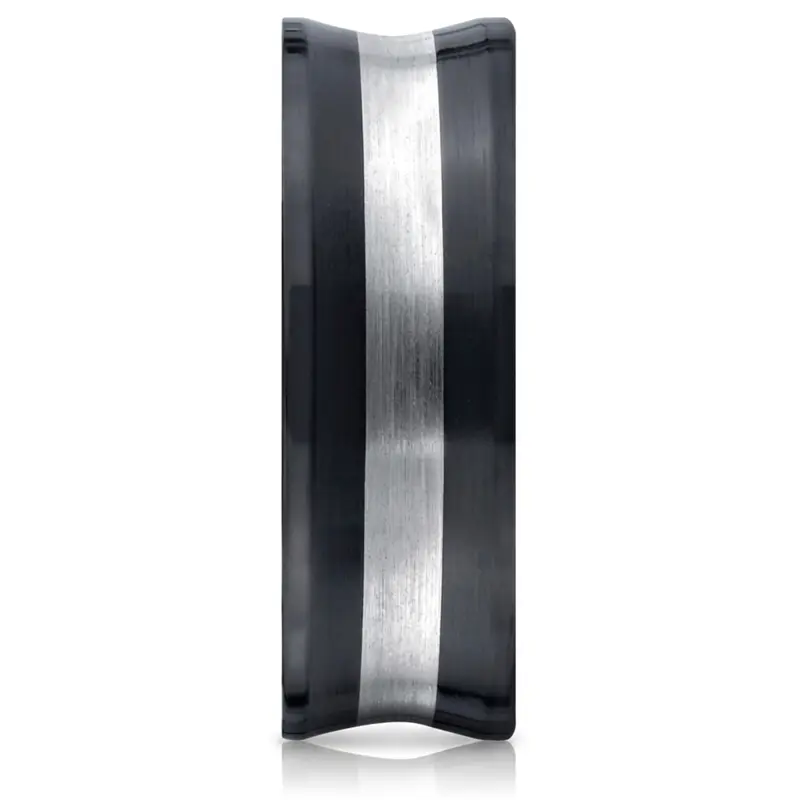 ceramic Ceramic 8mm Comfort-Fit Satin-Finished Concave Silver Inlay Design Ring - alternate view 2