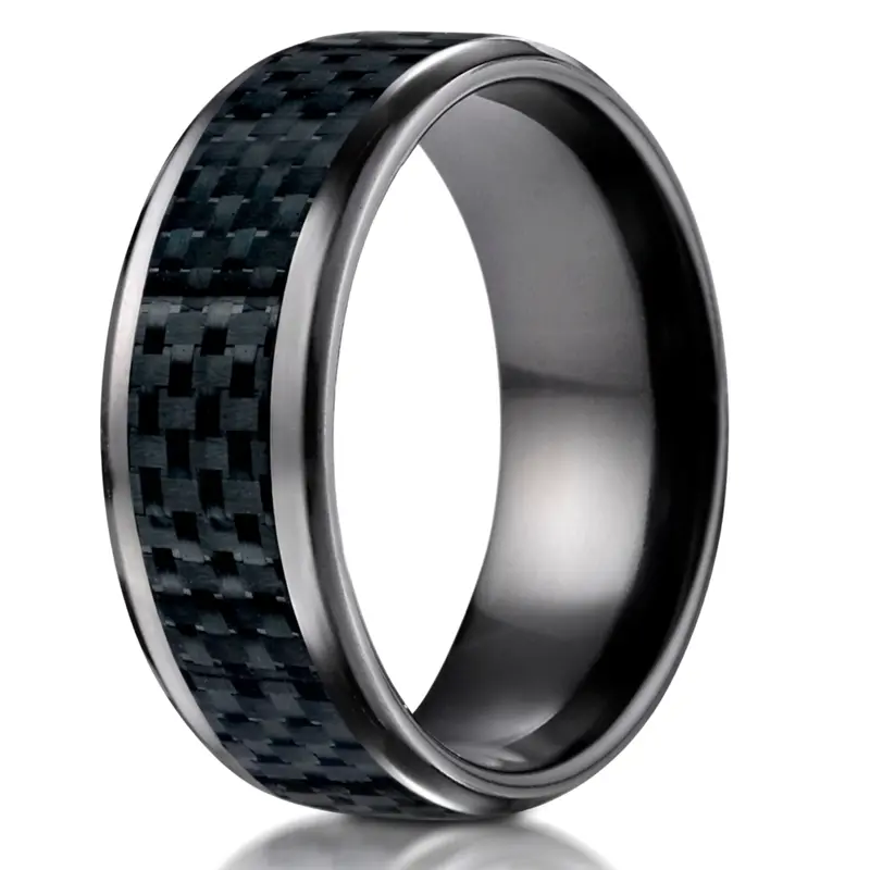 black titanium Black Titanium 8mm Comfort-Fit Carbon Fiber Inlay Design Ring - main view