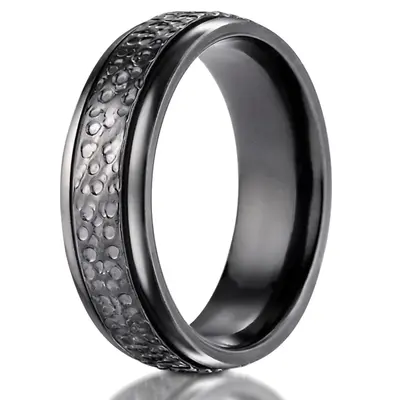 Black Titanium 7.0mm Comfort-Fit Hammered-Finished Design Ring - view 1 of 2