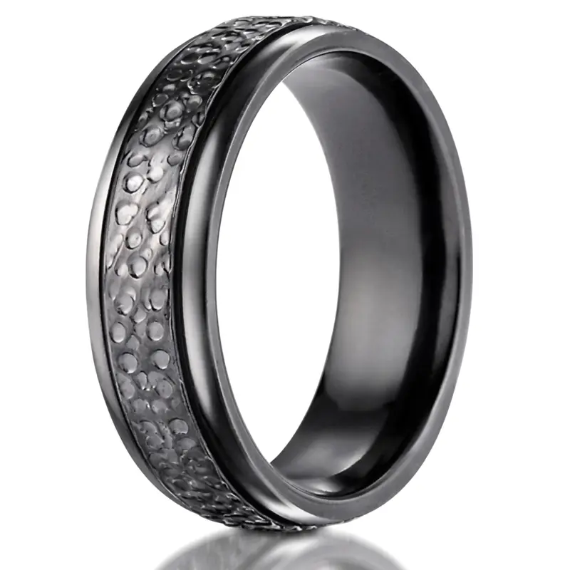 black titanium Black Titanium 7.0mm Comfort-Fit Hammered-Finished Design Ring - main view