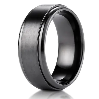 Black Titanium 9mm Comfort-Fit Satin-Finished Stair-Step Edge Design Ring