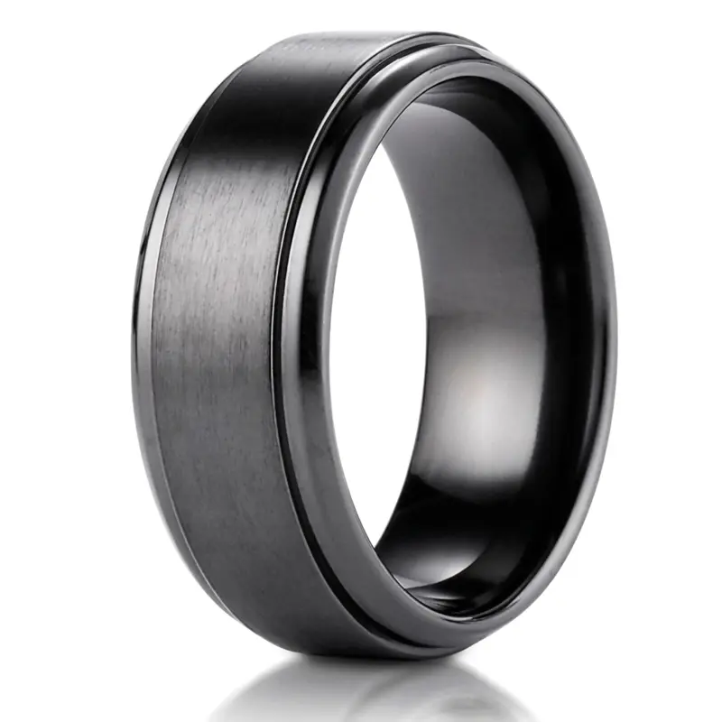 black titanium Black Titanium 9mm Comfort-Fit Satin-Finished Stair-Step Edge Design Ring - main view