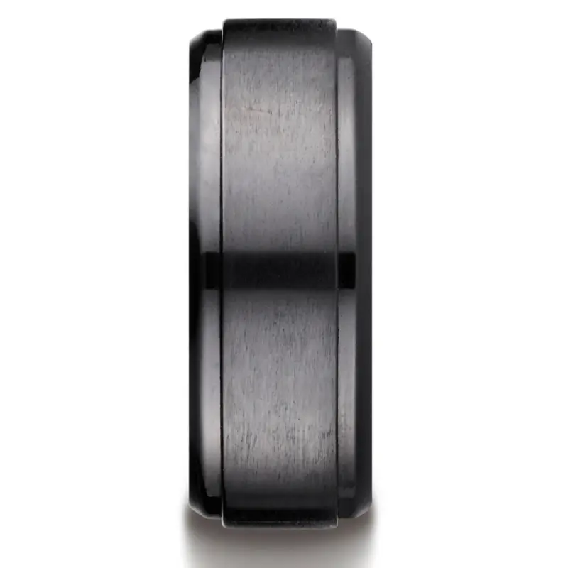 black titanium Black Titanium 9mm Comfort-Fit Satin-Finished Stair-Step Edge Design Ring - alternate view 2