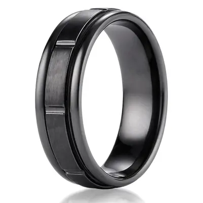 Black Titanium 7mm Comfort-Fit Satin-Finished Round Edge Design Ring