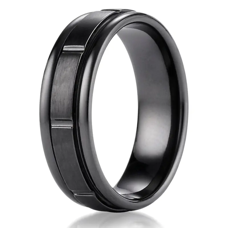 black titanium Black Titanium 7mm Comfort-Fit Satin-Finished Round Edge Design Ring - main view