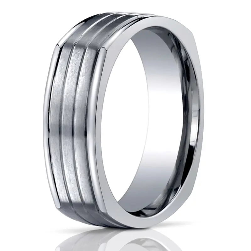 titanium Titanium 7mm Comfort-Fit Satin-Finished Four-Sided Design Ring - main view