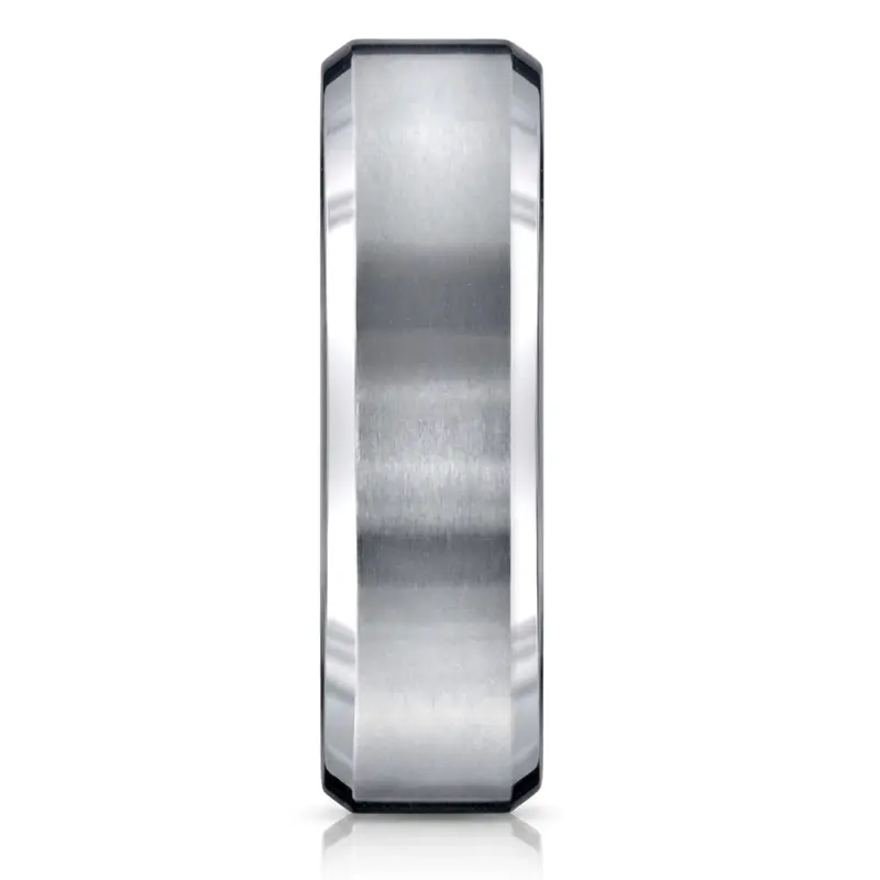 titanium Titanium 7mm Comfort-Fit Satin-Finished Beveled Edge Design Ring - alternate view 2