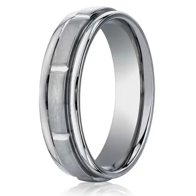 Titanium 6mm Comfort-Fit Satin-Finished Round Edge Sectional Design Ring - view 1 of 2