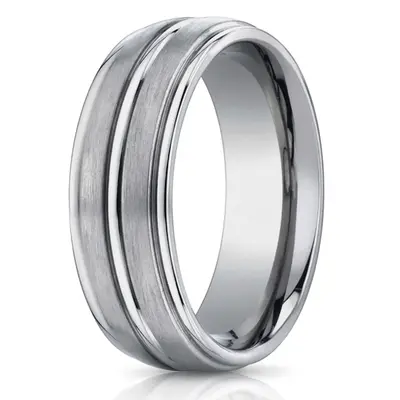 Titanium 8mm Comfort-Fit Satin-Finished Round Edge Design Ring - view 1 of 2