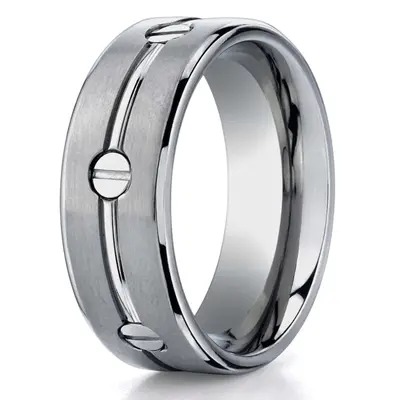 titanium Titanium 8mm Comfort-Fit Satin-Finished Screw-Design Ring - main view thumbnail