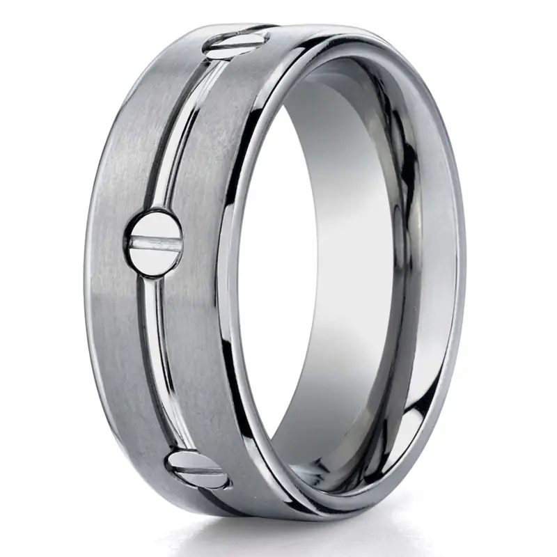 titanium Titanium 8mm Comfort-Fit Satin-Finished Screw-Design Ring - main view