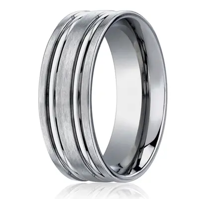 Titanium 8mm Comfort-Fit Satin-Finished Concaved Cuts Design Ring - view 1 of 2