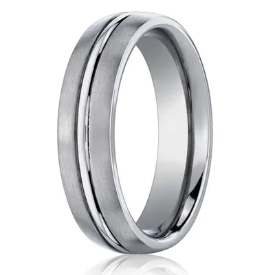 Titanium 6mm Comfort-Fit Satin-Finished Center Concaved Cut Design Ring - view 1 of 2